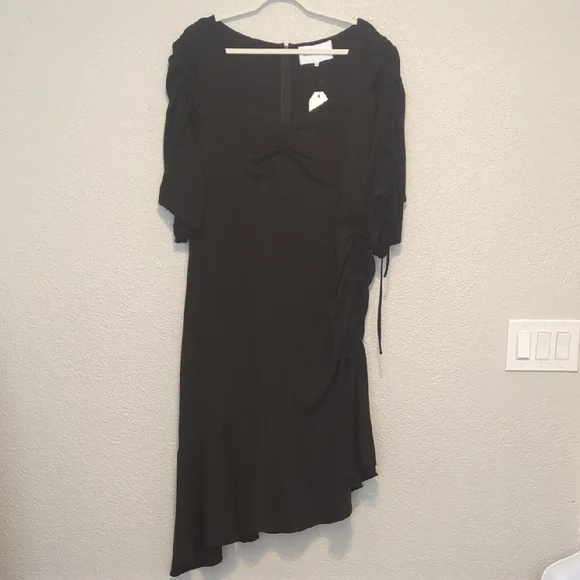 Rodarte x Universal Standard short ruched sleeve black midi sheath dress - Picture 4 of 13